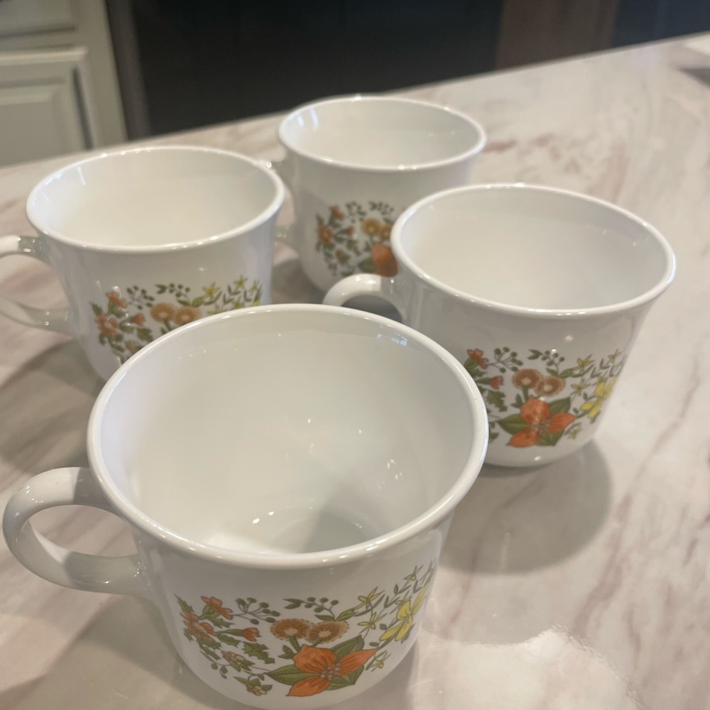 CORELLE BY CORNING SET OF 4 INDIAN SUMMER FLORAL COFFEE/TEA MUGS